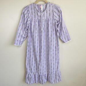 Moon Dance M Nightgown Lavander Floral Flannel Long Pajama Dress Granny Cottage